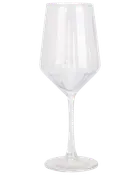 Klar vinglas med høj, slank stilk og bred, rund skål, der smalner let ved kanten. Elegant design, velegnet til servering af rød- eller hvidvin.