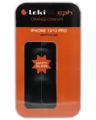 Hærdet beskyttelsesglas til iPhone 13/13 Pro. Gennemsigtigt og slankt design, fuld skærmdækning. Leveres i orange og sort emballage. Beskytter mod ridser og stød.