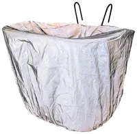 Stor, sølvfarvet, vandtæt cykelkurvsovertræk med elastiske kanter og to sorte fastgørelseskroge. Beskytter kurvens indhold mod regn og støv. Let, holdbar og nem at montere.