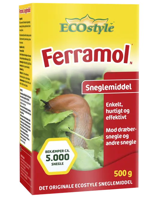 Ferramol sneglegift, 500g æske. Bekæmper ca. 5.000 snegle. Enkelt, hurtigt og effektivt. Mod dræbersnegle og andre snegle. Originalt ECOstyle produkt.