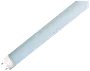 Cylindrisk lysstofrør med mat hvid overflade og metalstifter i begge ender, velegnet til brug i kommercielle eller private belysningsarmaturer.