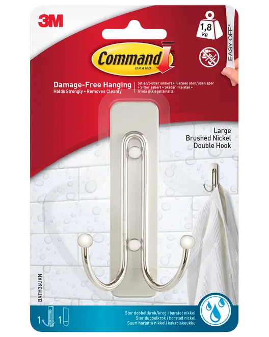 Command™ Dubbelkrok för badrum – Nickel Stor