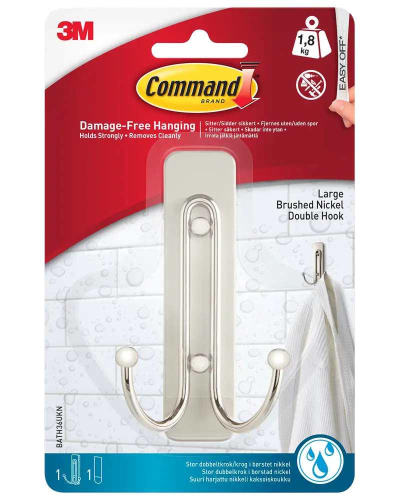 Command™ Dubbelkrok för badrum – Nickel Stor