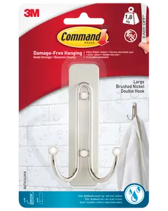 Command™ Dubbelkrok för badrum – Nickel Stor