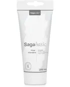 Sagabasic Filler Standard, 200 mL tube. Hvid plastemballage med grå detaljer, skruelåg og let at klemme. Til væg- og loftreparationer, hurtigtørrende.