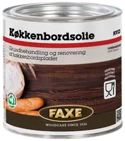 FAXE køkkenbordsolie, hvid, til behandling og renovering af køkkenbordplader i træ. Fødevarekontakt godkendt. Metal dåse med låg, 0,75 liter.