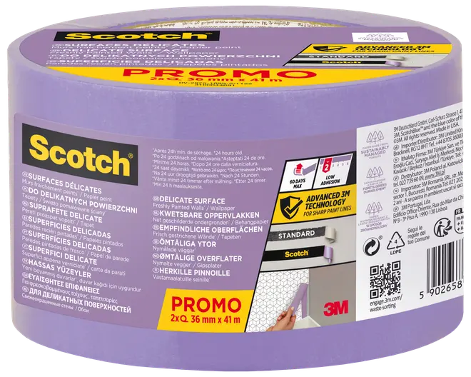 Scotch® Afdækningstape Sarte overflader 41 meter - 36 mm 2-pak