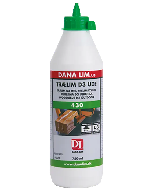 750 ml DANA LIM D3 udendørs trælimflaske med grøn låg og doseringsspids.