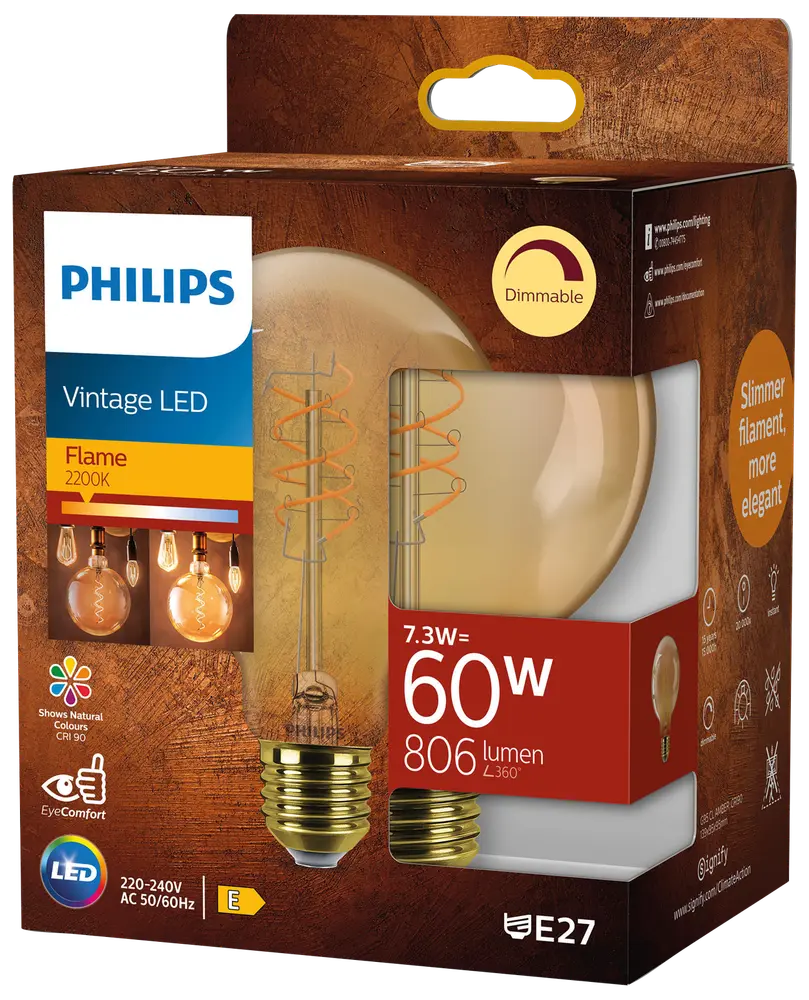 Philips LED-pære filament 5,5W E27 G95 billede 2