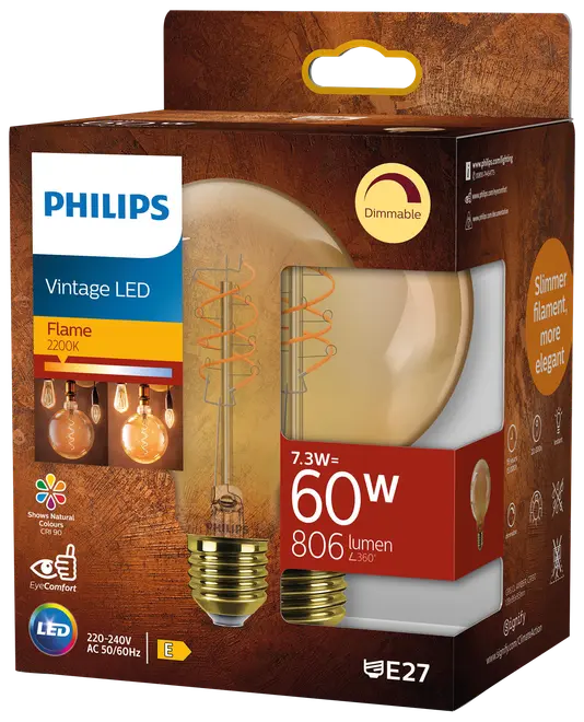 Philips LED-pære filament 5,5W E27 G95 billede 1