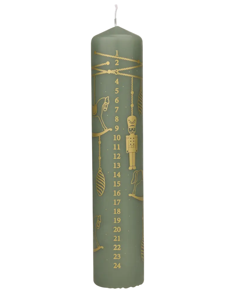 Grönt kalenderljus med guldtryck H. 24 cm