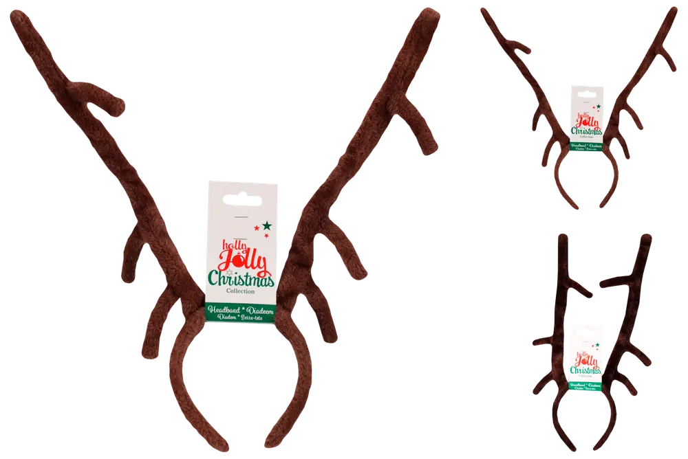 Brunt plyschdiadem med renhorn, grenliknande och realistiska. Lätt och bekvämt, passar både vuxna och barn. Från Holly Jolly Christmas-kollektionen.