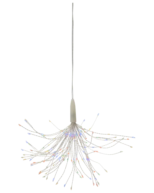 Moderne pendellampe med mange tynde, fleksible fiberoptiske tråde, hver med små LED-lys i enderne. Skaber en glitrende stjerneeffekt. Sølvfarvet, justerbar ophængslængde, energibesparende.
