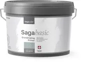 2,5 liters spand Sagabasic grunder til indendørs træ og metal, gråt låg, sidehåndtag, mærket med høj kvalitet og let påføring, produceret i Danmark.