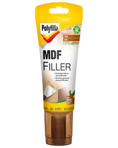 Polyfilla MDF Filler i 330g tube, til udfyldning af små huller, samlinger og revner i MDF-plader. Praktisk applikator for præcis påføring. Velegnet til træoverflader.