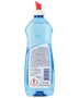 Gennemsigtig blå opvaskemiddelflaske med rød pumpe, hvid hætte, 500 ml etiket og faresymbol.