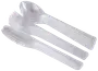 Sæt med gennemsigtigt plastikbestik: gafler, skeer og knive. Let, engangs og ideel til fester, picnic eller take-away. Transparent design for et enkelt udseende.