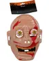 Plastmask i zombiestil med utstående blodsprängda ögon, öppen mun med gula tänder och röda bloddetaljer. Hudfärgad helmask, perfekt för Halloween eller maskerader.