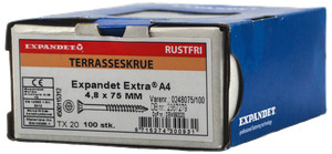 EXPANDET Rustfri A4 skrue 4,8 x 75 mm 100 stk.