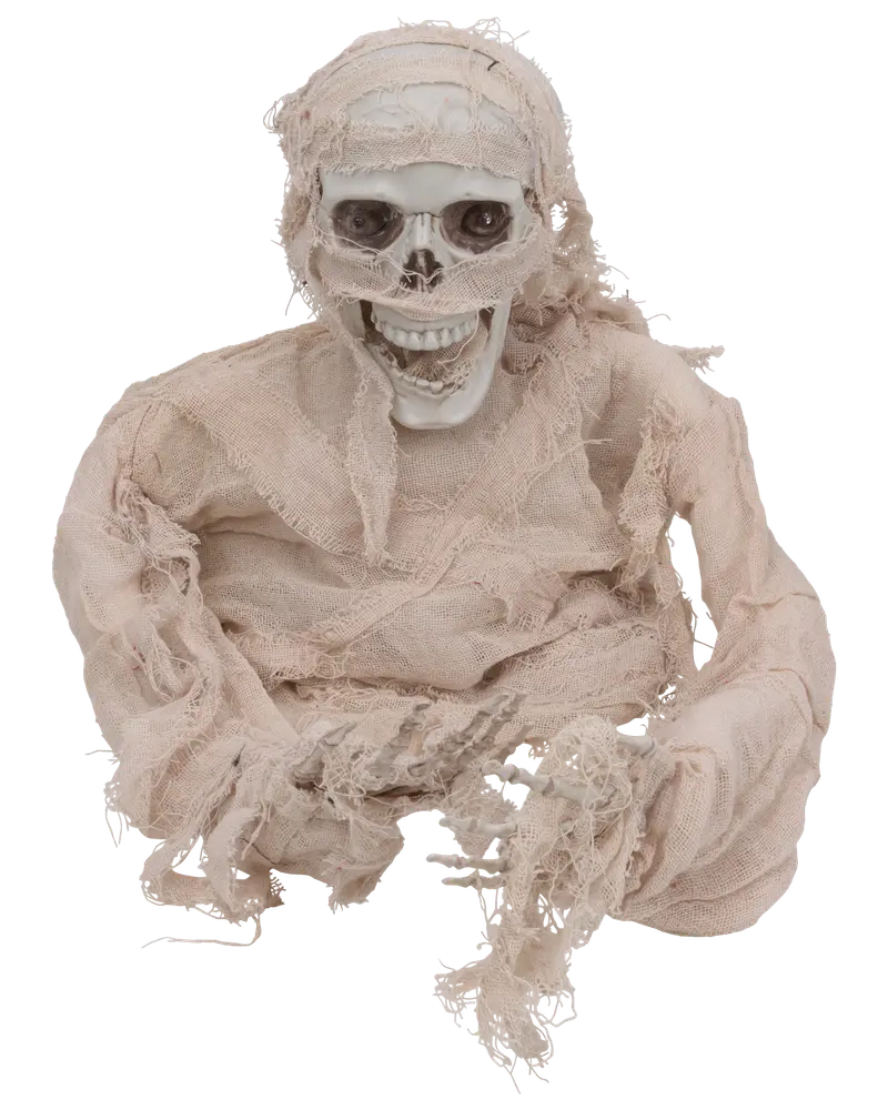 Halloween Mumie sittande H. 32 cm med ljus och rörelse