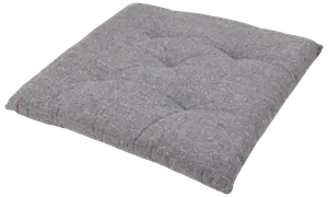 Kvadratisk grå sittdyna med knappar, mjukt tygöverdrag och tjock stoppning för komfort. Passar till stolar, bänkar eller golvsittning. Enkel, modern stil.