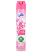 Lyserød At Home Scents kirsebærblomst luftfriskerspray med blomsterdesign og pink låg.