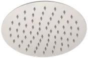 Runt duschhuvud i rostfritt stål med flera jämnt fördelade munstycken för bred vattenstråle. Modern design, lätt att rengöra och korrosionsbeständig.