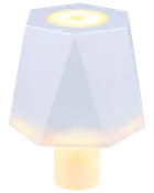 Moderne bordlampe med geometrisk hvid skærm, blød LED-belysning og cylindrisk base. Perfekt til soveværelser eller stuer, giver stilfuld og mild belysning.