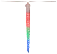 LED-iskristallampa med röd, grön och blå sektion. Klar plastkapsling, vertikal rörform, för upphängning som fest- eller dekorationsbelysning inomhus eller utomhus.