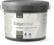 Sagacolor Sagasense loftmaling, 9 liters spand, grå låg, miljømærket, premium kvalitet, til indendørs lofter, let påføring, mat finish, produceret i Danmark.