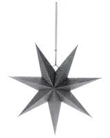 Rød papirstjernelanterne med otte spidser, små perforerede huller til lys og matchende ophængssnor. Perfekt til festlig dekoration eller stemningsbelysning. Let og nem at samle.