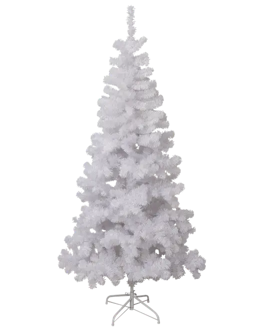 Kunstigt hvidt juletræ med tætte, fyldige grene og solidt metalstativ. Træet er uden lys og pynt, klar til at blive dekoreret efter eget ønske.