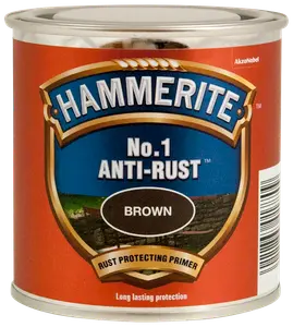 Hammerite No.1 Anti-Rust Primer i brun, metaldåse med blå og guld etiket, rustbeskyttende primer til langvarig beskyttelse, velegnet til metaloverflader.