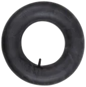 Svart gummi innerslang för däck, rund form med ventil för uppblåsning, passar cyklar eller små fordon, hållbar konstruktion för säker luftförvaring.