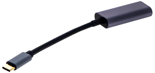 USB-C til 3,5 mm hovedtelefonadapter med kort sort kabel og metalstik, designet til at forbinde kablede hovedtelefoner til enheder uden hovedtelefonport.