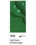 Grön färgprov med märkningen 509 Light Green och färgkoden PY74/PG7/PW6.