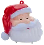 Julemandsornament med rød hat, hvidt skæg og lyserøde kinder. Lavet af plastik, har ophængsring øverst. Perfekt til juletræspynt eller festlig dekoration.