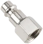 Metall snabbkoppling för tryckluftsslang med sexkantig mutter och invändig gänga, avsedd för säker anslutning till tryckluftsverktyg eller kompressor. Hållbar, korrosionsbeständig yta.