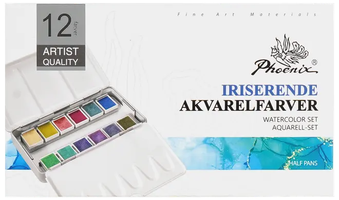 Phoenix akvarellfärger 12 st - skimrande