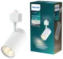 Philips hvidt skinnelys, cylindrisk design, justerbart hoved, nem installation, pære medfølger ikke. Vist med emballage, der fremhæver installationsfunktioner.