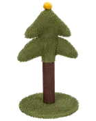 Klösträd för katt formad som ett träd med gröna, texturerade grenar, brun stam, rund grön bas och gul boll på toppen. Tillverkad av mjuka, hållbara material.