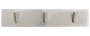 Vægmonteret knagerække i rustfrit stål med tre cylindriske kroge på en rektangulær plade. Moderne, minimalistisk design til ophæng af tøj, håndklæder eller tilbehør.