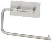 Väggmonterad toalettpappershållare med rektangulär träbas och svart metallarm. Modern, minimalistisk design, enkel att montera och passar vanliga toalettpappersrullar.