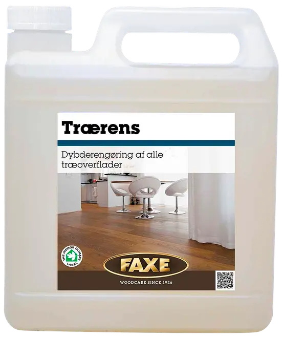 FAXE trærens, 5-liters plastdunk, til dybderengøring af alle træoverflader. Velegnet til gulve og møbler. Med bærehåndtag og miljømærke.