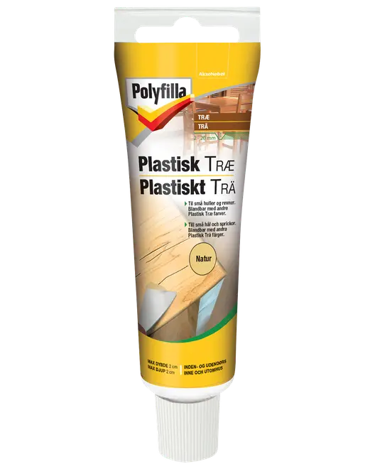 Polyfilla Plastisk Træ spartelmasse i Natur, til indendørs og udendørs brug, udfylder huller og revner op til 2 cm dybe.