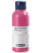500 ml flaska Schmincke Akademie Acrylfärg i primär magenta, med blått skruvlock och vit etikett med produktinformation och färgnamn.