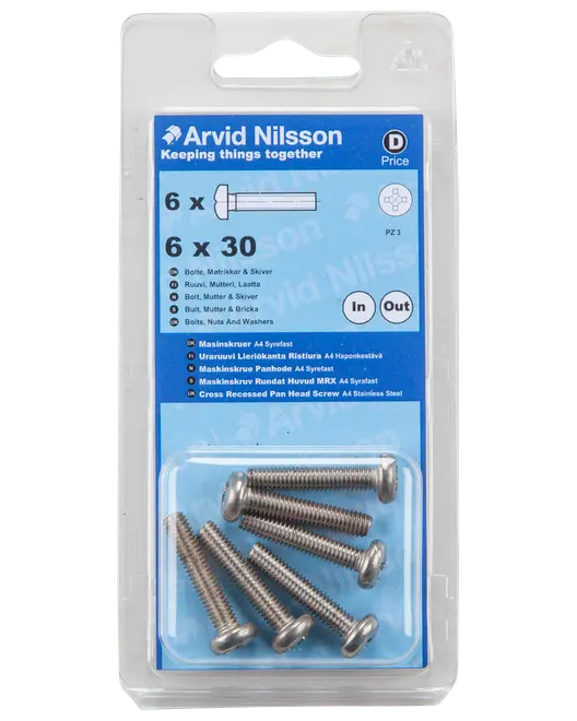 Arvid Nilsson Maskinskrue A4 PH M6 x 30 mm 6-pak