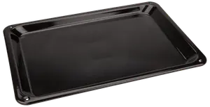 Rektangulär svart bakplåt i metall med upphöjda kanter, slät non-stick-yta, passar för ugn. Perfekt för bakning, rostning eller grillning. Hållbar och lätt att rengöra.
