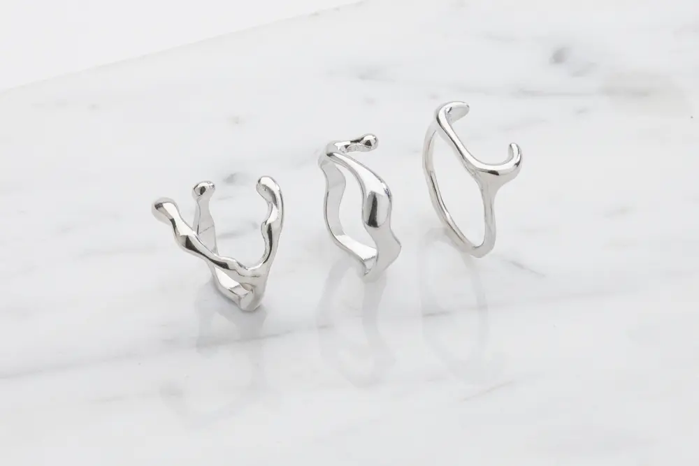 Ring vågig 3 st - silver