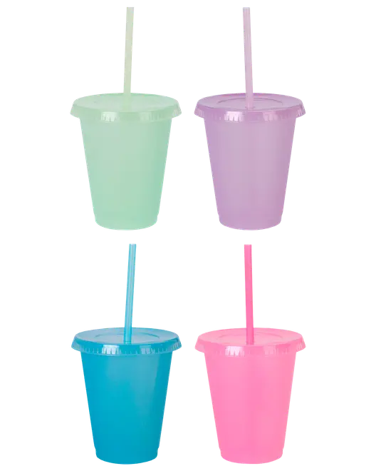 Mugg med lock och sugrör 4-pack